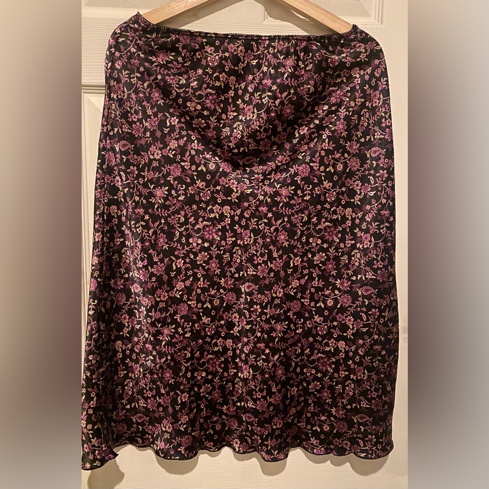 Purple and Black Floral Midi Skirt